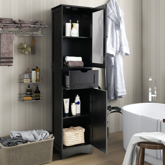 Tall Storage Unit for Bathroom - Adjustable Shelves with Double Doors, Classic Black Finish - Ideal Solution for Organizing Bathroom Essentials