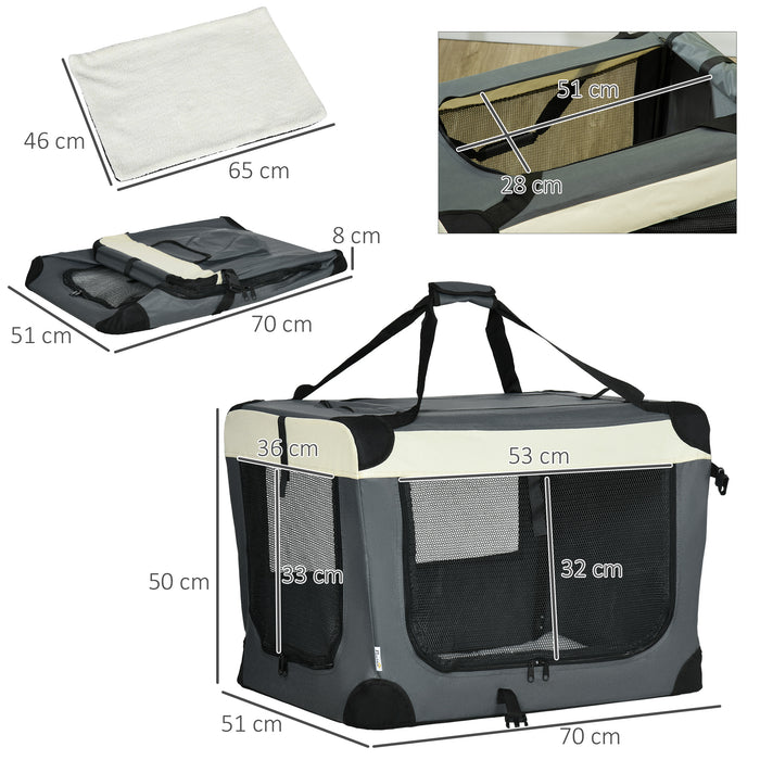 Foldable 70cm Pet Carrier - Durable Dog and Cat Travel Bag with Comfy Cushion - Ideal for Miniature and Small Pets on the Go, Grey