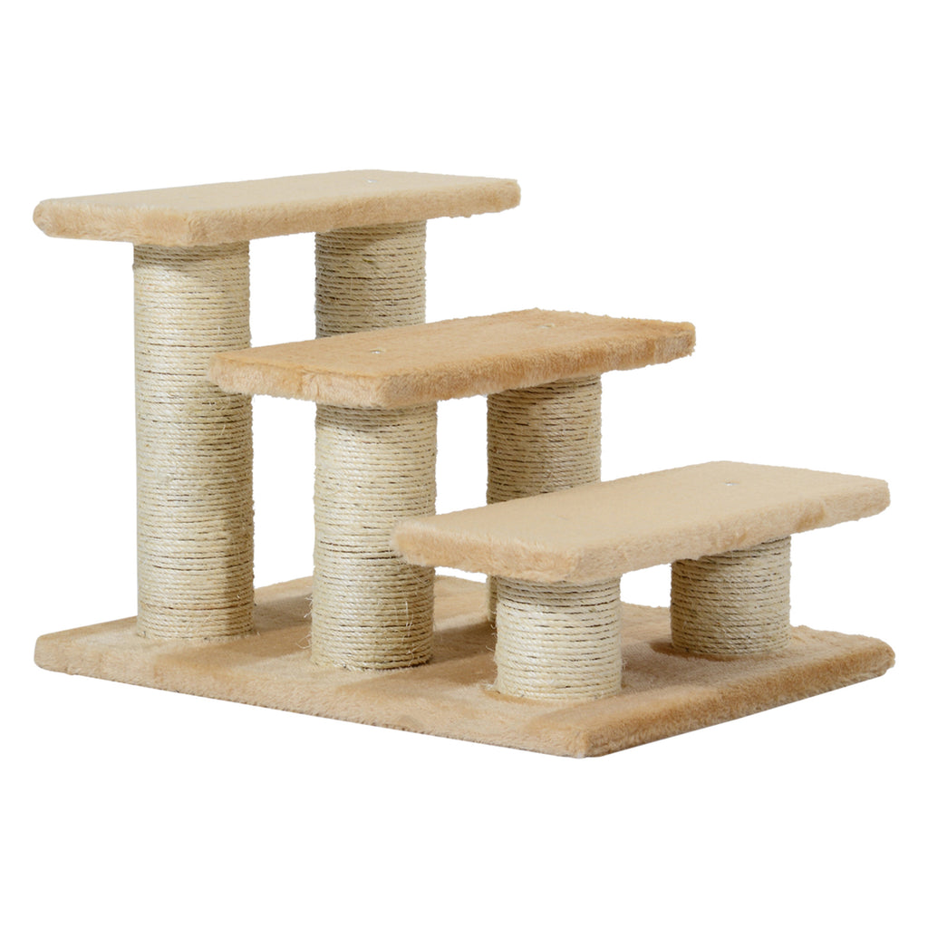 3-Step Pet Steps Climber Ladder - Plush Surface Portable Animal Stairs for Cats and Dogs - Easy Climb Assistance for Older or Small Pets, Cream Color