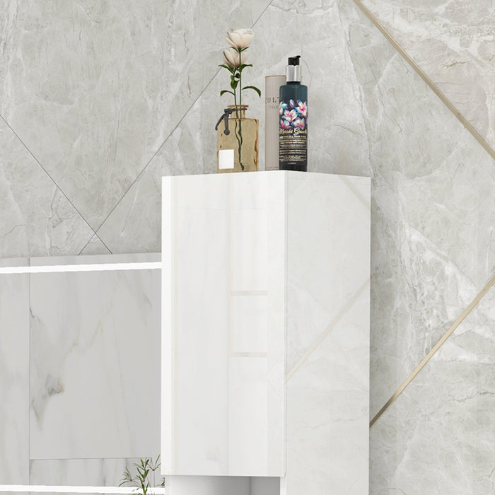 High Gloss Freestanding Bathroom Cabinet with Mirror - 2-Door Floor Storage Cupboard, Adjustable Shelves - Elegant Space-Saving Organizer for Bath Essentials