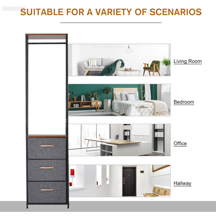 3-Drawer Chest with Coat Rack - Steel Frame & Black Brown Finish for Bedroom or Hallway - Space-Saving Organizational Furniture