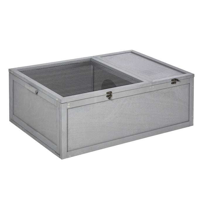 Wooden Tortoise House - 94 cm Small Reptile Habitat Cage with Dual Rooms, Grey - Ideal for Turtles and Small Reptiles