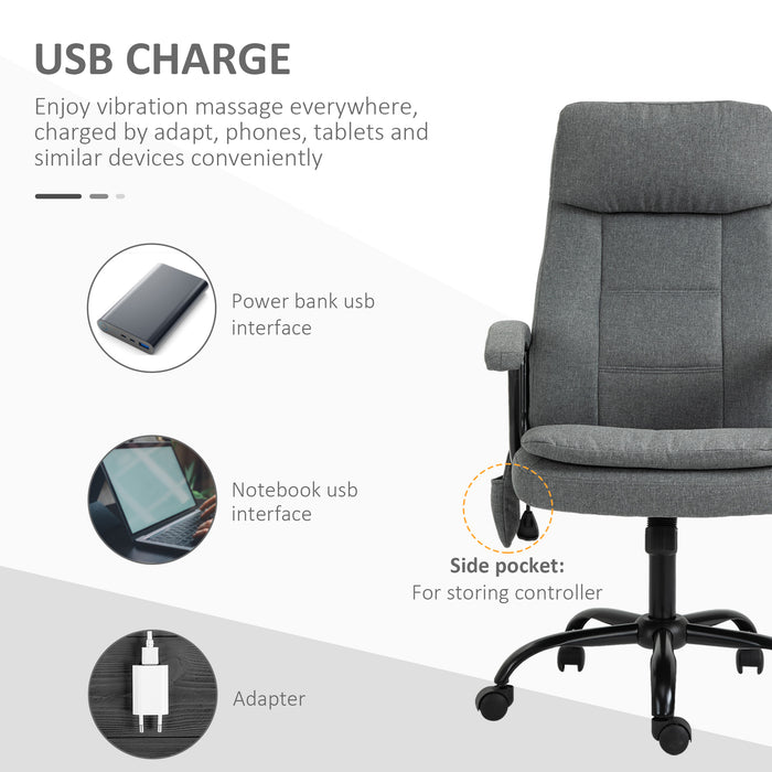 Ergonomic Linen-Textured Office Chair with 2-Point Massage - Adjustable Height, 360° Swivel, 5 Castor Wheels for Smooth Mobility - Ideal for Comfortable and Relaxing Executive Seating Experience
