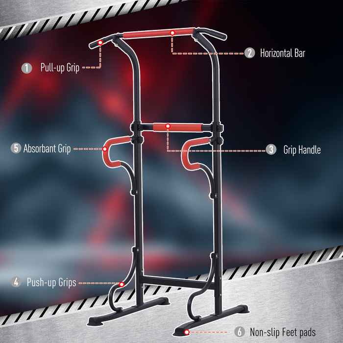 Multi-Purpose Steel Power Tower - Adjustable Height Pull-Up Station with Comfort Grips - Ideal for Full-Body Workout and Strength Training
