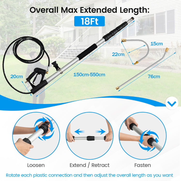 Telescoping Wand Brand - Pressure Washer Accessory with 5 Spray Nozzles - Ideal Solution for Hard-to-reach Washing Tasks