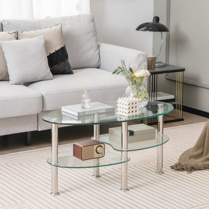 Tempered Glass Coffee Table - 3-Tier Design with Steel Frame in Transparent Finish - Ideal for Stylish Living Room Decor