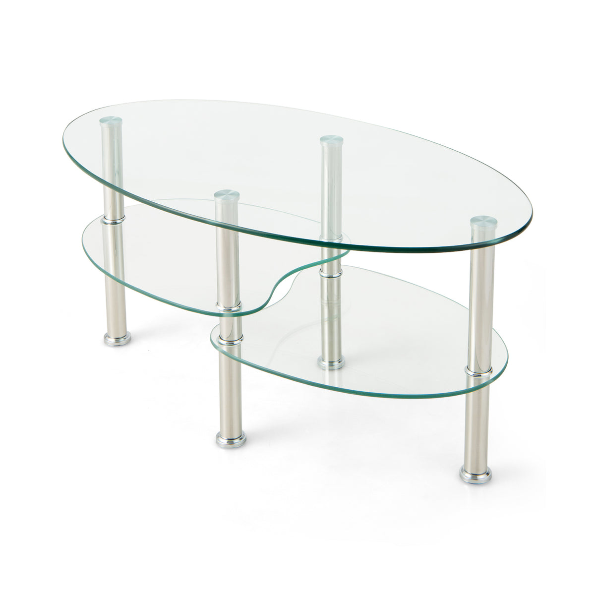 Tempered Glass Coffee Table - 3-Tier Design with Steel Frame in Transparent Finish - Ideal for Stylish Living Room Decor