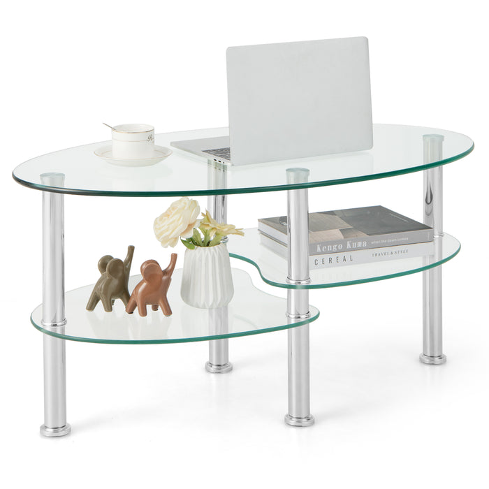 Tempered Glass Coffee Table - 3-Tier Design with Steel Frame in Transparent Finish - Ideal for Stylish Living Room Decor