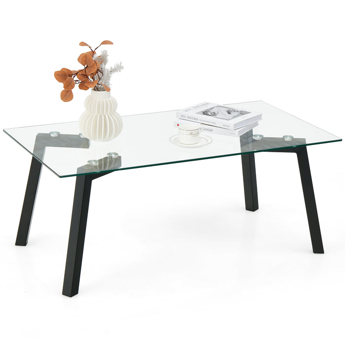 Modern Home Furnishings - Tempered Glass Coffee Table with Sleek Metal Legs - Essential Piece for Home Office Decor