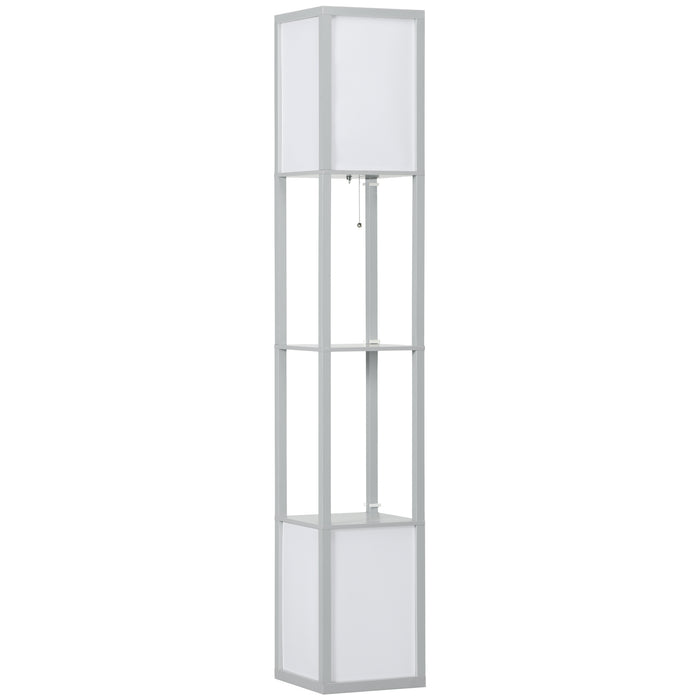 Modern Dual Ambient Shelf Floor Lamp - 156cm Tall Standing Light for Living Room Bedroom - Space-Saving & Elegant Lighting Solution in Grey