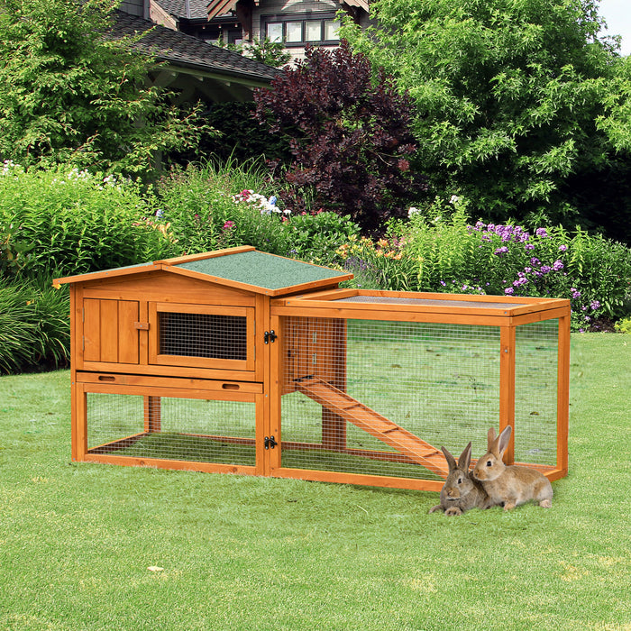 Outdoor Wooden Rabbit Hutch with Run - Spacious Bunny Cage with Sliding Tray, Hay Rack & Ramp, Ideal for Guinea Pigs - Easy-Access Hide House for Small Pets, 156x58x68cm