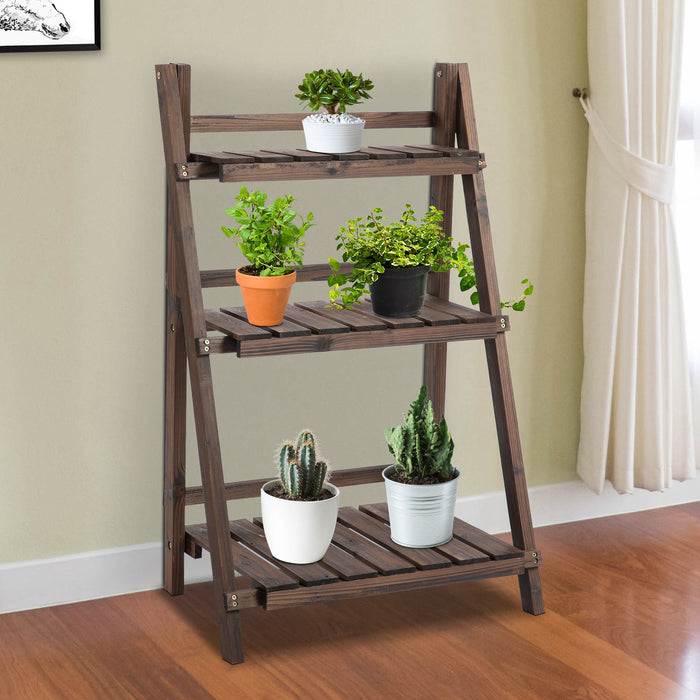 Foldable 3-Tier Wooden Plant Stand - Ample Space for Pots, Indoor & Outdoor Display - Space-Saving Storage Solution for Plant Lovers