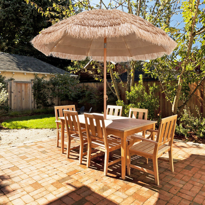 8-Rib Thatched Tiki Patio Umbrella with Tilt Design - 192cm, Provides shade and Tropical Ambiance - Perfect for Outdoor Gatherings and Garden Decorations