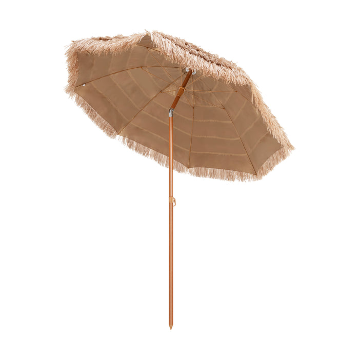 8-Rib Thatched Tiki Patio Umbrella with Tilt Design - 192cm, Provides shade and Tropical Ambiance - Perfect for Outdoor Gatherings and Garden Decorations