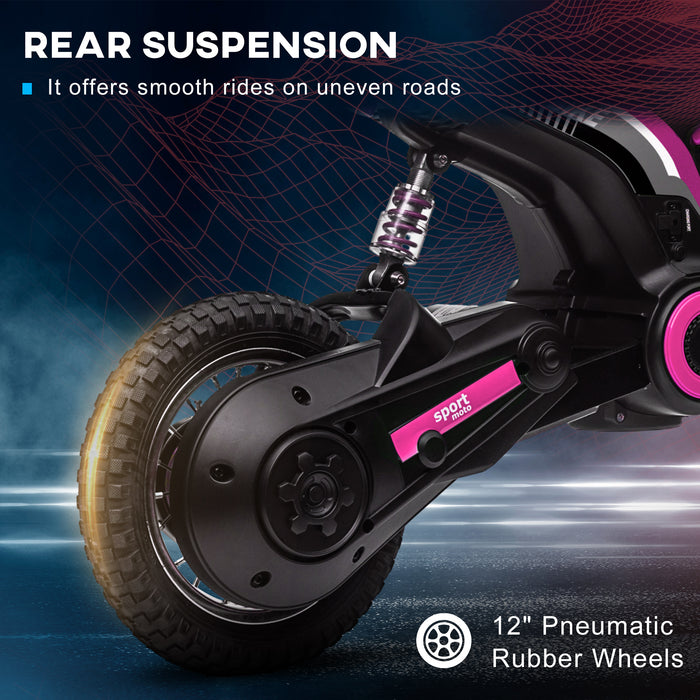 24V Pink Electric Motorbike with Twist Grip Throttle - Dirt Bike for Kids with Music Horn, 12" Pneumatic Tyres, Up to 16 Km/h Speed - Fun and Adventure for Young Riders
