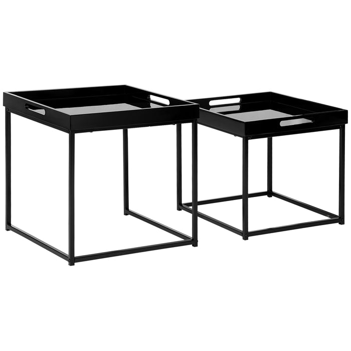 Contemporary Nesting Coffee Tables, Set of 2 - Square High Gloss Top with Sturdy Steel Frame - Space-Saving Design for Modern Living Rooms