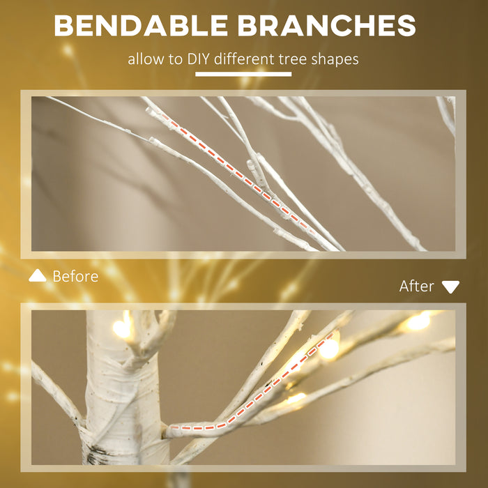 Elegant 6ft Pre-Lit Artificial White Birch Tree - 96 Warm LED Lights for Home Ambiance - Ideal for Indoor & Sheltered Outdoor Decor