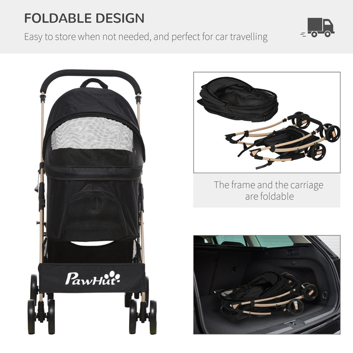 3-in-1 Detachable Pet Stroller - Foldable Dog & Cat Travel Carriage with Universal Wheel Brake, Canopy, Basket & Storage - Ideal for Pet Owners On-the-Go
