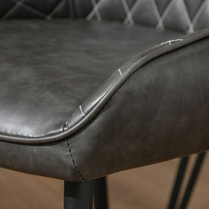 Vintage-Inspired Grey PU Leather Chairs - Set of 2 Upholstered Side Chairs with Metal Legs for Dining & Living Room Areas - Ideal for Home and Small Spaces Comfort Dining