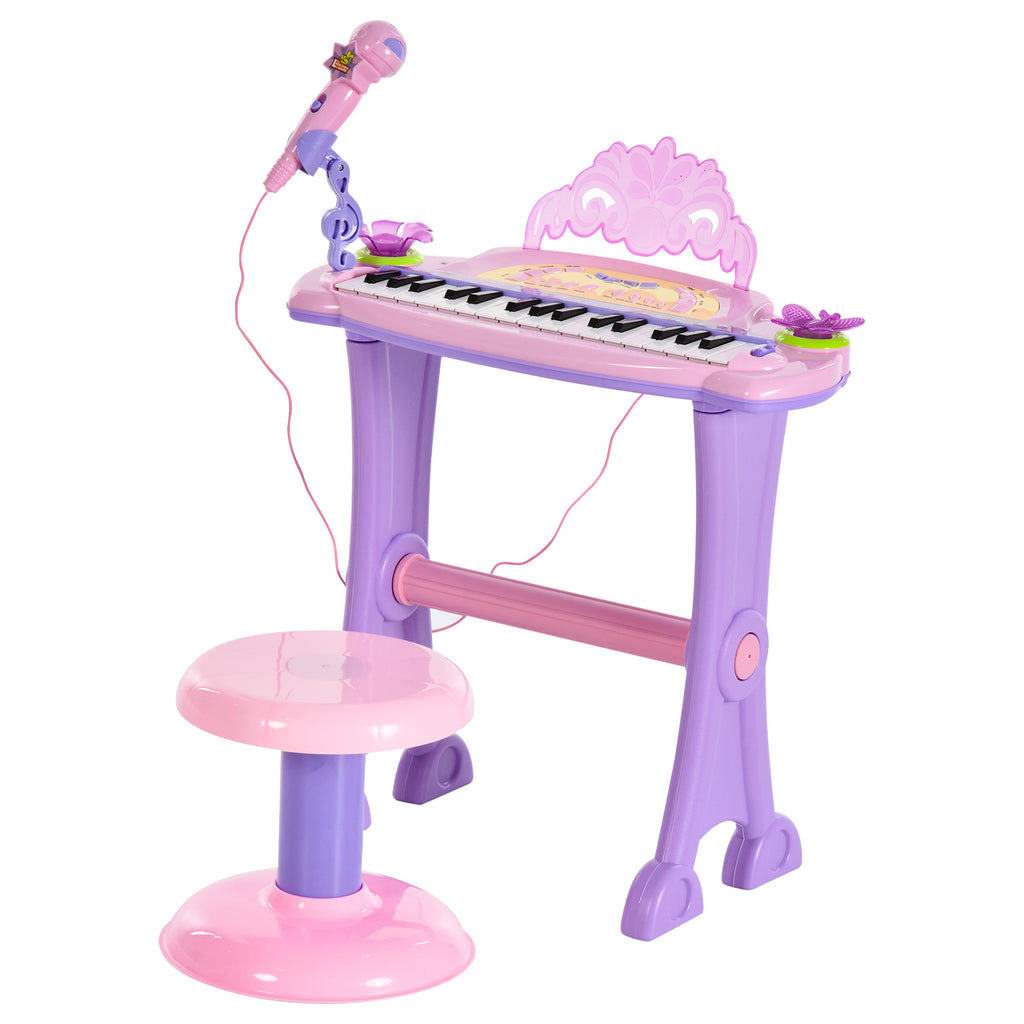 Kids' Mini Electronic Keyboard with Microphone and Stool - Purple/Pink Colorful Piano for Beginners - Perfect Gift for Aspiring Young Musicians