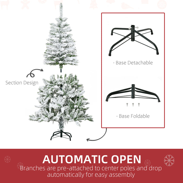 Snow Flocked Artificial Christmas Tree - 5 Ft Xmas Pine with 358 Realistic Branches & Steel Base - Ideal for Festive Holiday Decor & Easy Assembly