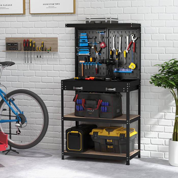 Workbench with Tool Storage - Featuring Built-In Pegboard, Shelves, and Drawers - Ideal Solution for Organizing and Storing Tools