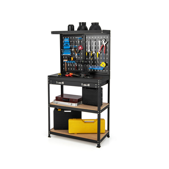 Workbench with Tool Storage - Featuring Built-In Pegboard, Shelves, and Drawers - Ideal Solution for Organizing and Storing Tools