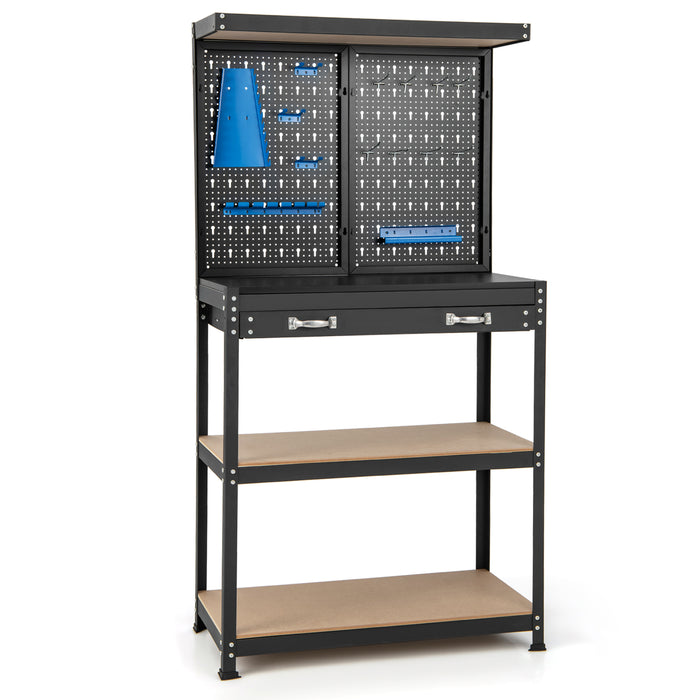 Workbench with Tool Storage - Featuring Built-In Pegboard, Shelves, and Drawers - Ideal Solution for Organizing and Storing Tools