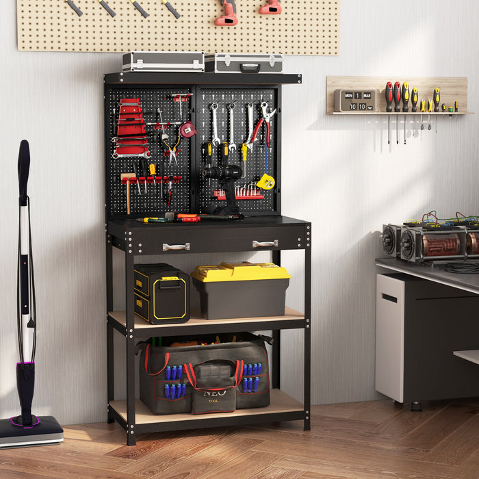 Workbench with Tool Storage - Featuring Built-In Pegboard, Shelves, and Drawers - Ideal Solution for Organizing and Storing Tools