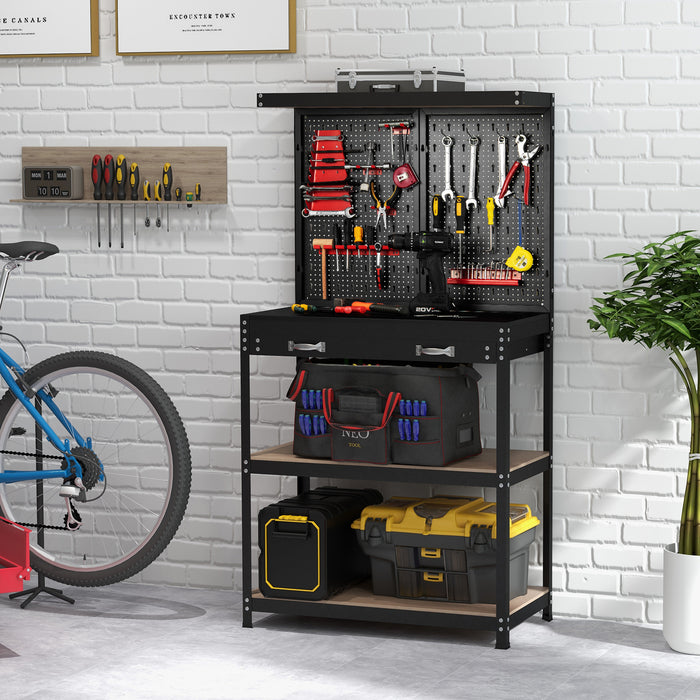 Workbench with Tool Storage - Featuring Built-In Pegboard, Shelves, and Drawers - Ideal Solution for Organizing and Storing Tools