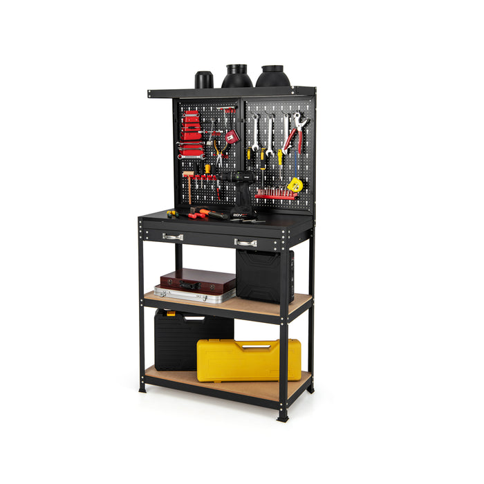 Workbench with Tool Storage - Featuring Built-In Pegboard, Shelves, and Drawers - Ideal Solution for Organizing and Storing Tools