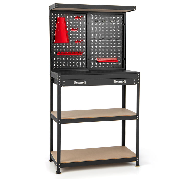 Workbench with Tool Storage - Featuring Built-In Pegboard, Shelves, and Drawers - Ideal Solution for Organizing and Storing Tools