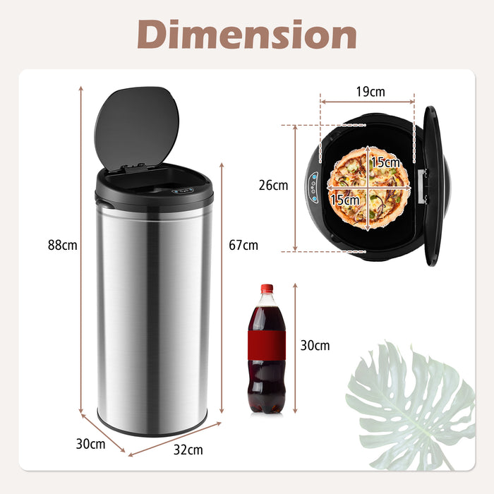 Motion Sensor Touchless Trash Can - Silver, Dual Control Mechanism - Ideal for Hygienic Waste Disposal