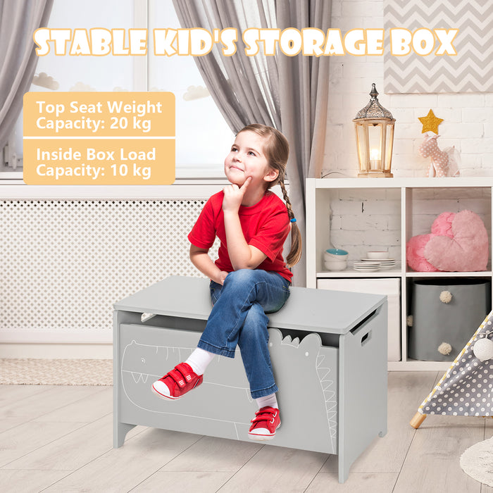 Kids Toy Box 2-in-1 Storage Chest - Flip-up Lid and Safety Hinges, Grey - Perfect for Keeping Children's Play Area Organized