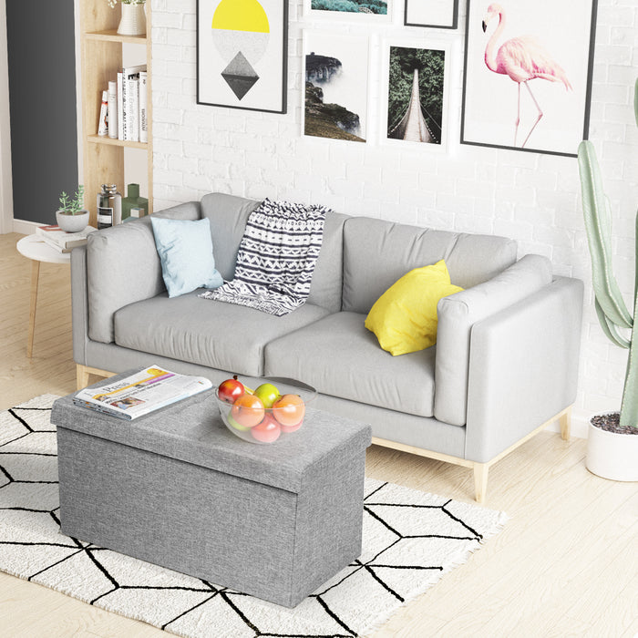 Fabric Ottoman - Foldable Storage with Padded Seat in Light Grey - Ideal for Living Room De-Cluttering