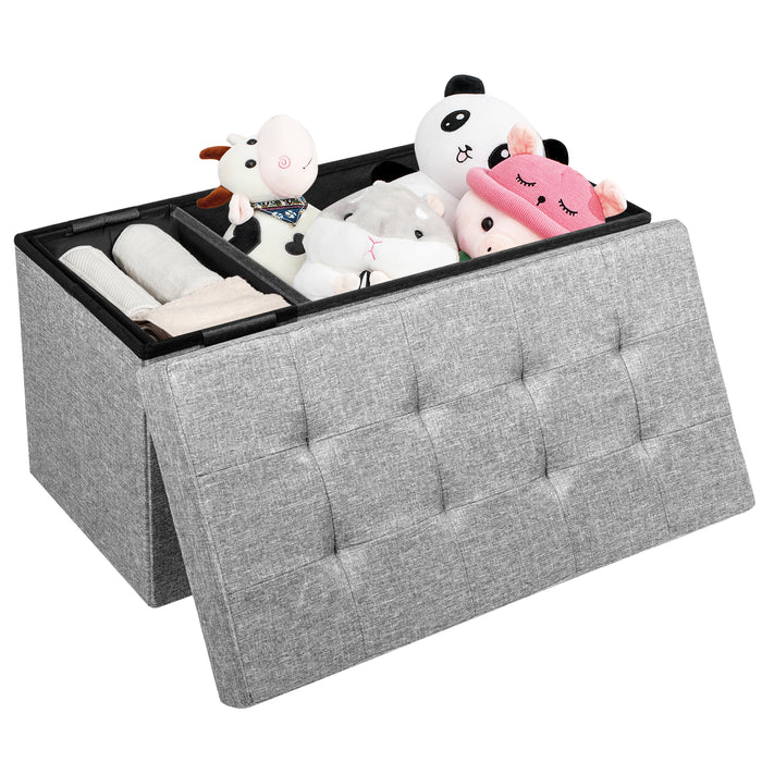 Fabric Ottoman - Foldable Storage with Padded Seat in Light Grey - Ideal for Living Room De-Cluttering