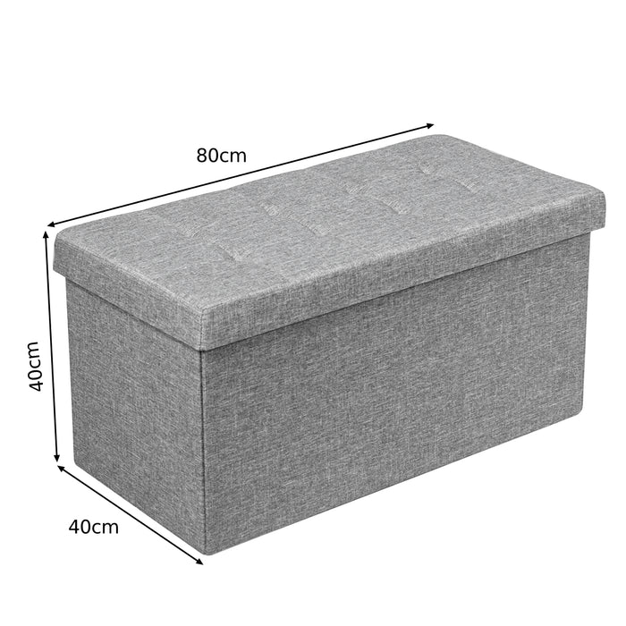 Fabric Ottoman - Foldable Storage with Padded Seat in Light Grey - Ideal for Living Room De-Cluttering