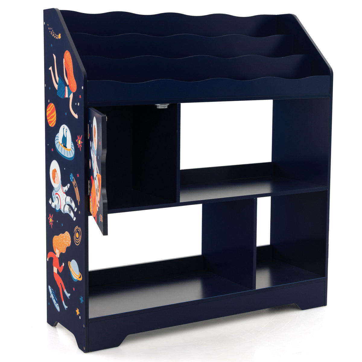 Display Stand Toy Storage Organizer - Includes Dark Blue Book Shelf - Ideal Setup for Children's Room or Play Area