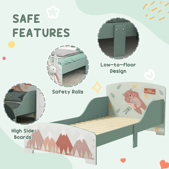 Cute Animal-Themed Toddler Bed Frame and Dressing Table Set - Includes Mirror and Stool for Kids Bedroom - Ideal Furniture for Ages 3-6 Years, Vibrant Green Color