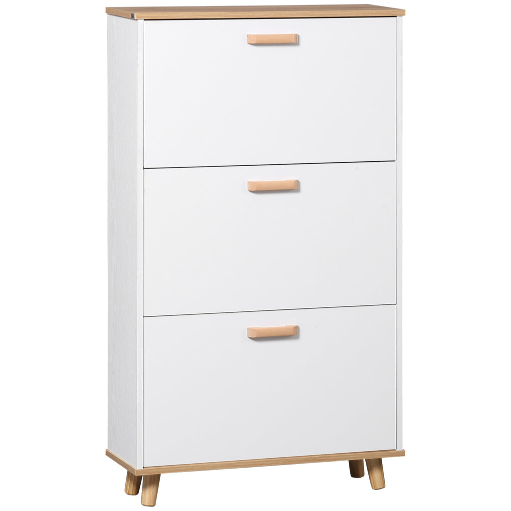Slim Shoe Storage Cabinet with 3 Flip Drawers - Adjustable Shelves, 12 Pair Capacity - Space-Saving Organizer for Hallway
