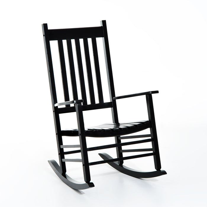 Wooden Patio Rocking Chair - Outdoor Porch Rocker with Armrests, Black - Ideal for Deck, Balcony, and Garden Seating
