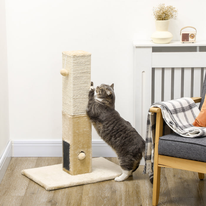 Cat Scratching Post with Jute Fiber and Carpet Base - Includes Playful Hanging Toy - Ideal for Feline Scratching and Exercise, Beige Color