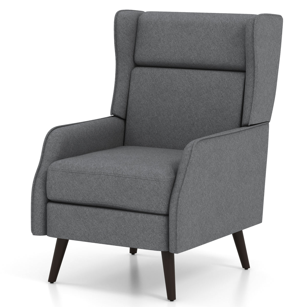 Vintage Wingback Chair - Traditional Fabric Design, Removable Seat Cushion in Grey - Ideal for Comfortable, Stylish Seating Solution