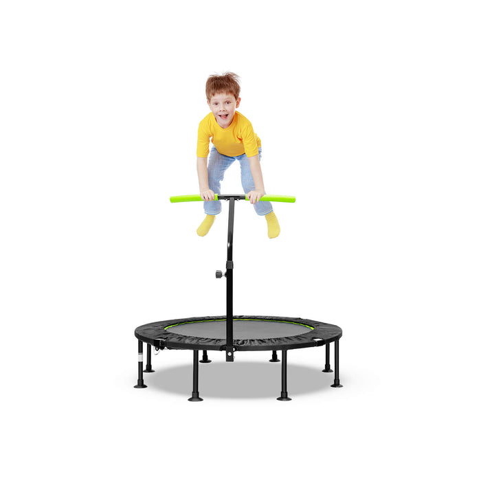 110 CM Mini Trampoline - Green Bounce Equipment with Height Adjustable Handrail - Ideal for Indoor Fitness and Exercise
