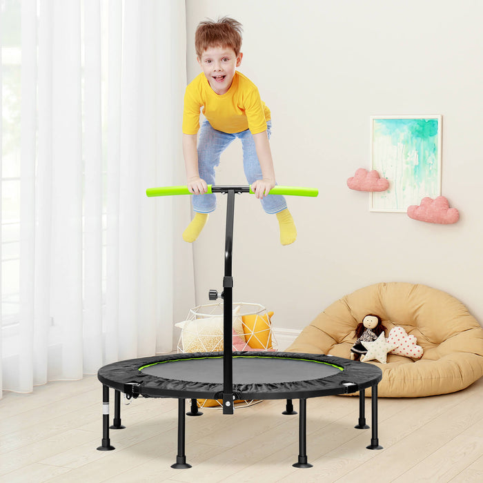 110 CM Mini Trampoline - Green Bounce Equipment with Height Adjustable Handrail - Ideal for Indoor Fitness and Exercise