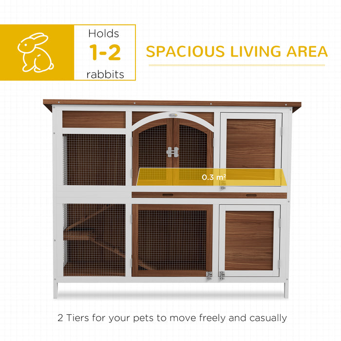 Wooden Double-Decker Animal Cage - Dual-Layer Hutch with Retractable Roof and Easy-Clean Tray - Ideal for Small Pets Comfort & Hygiene