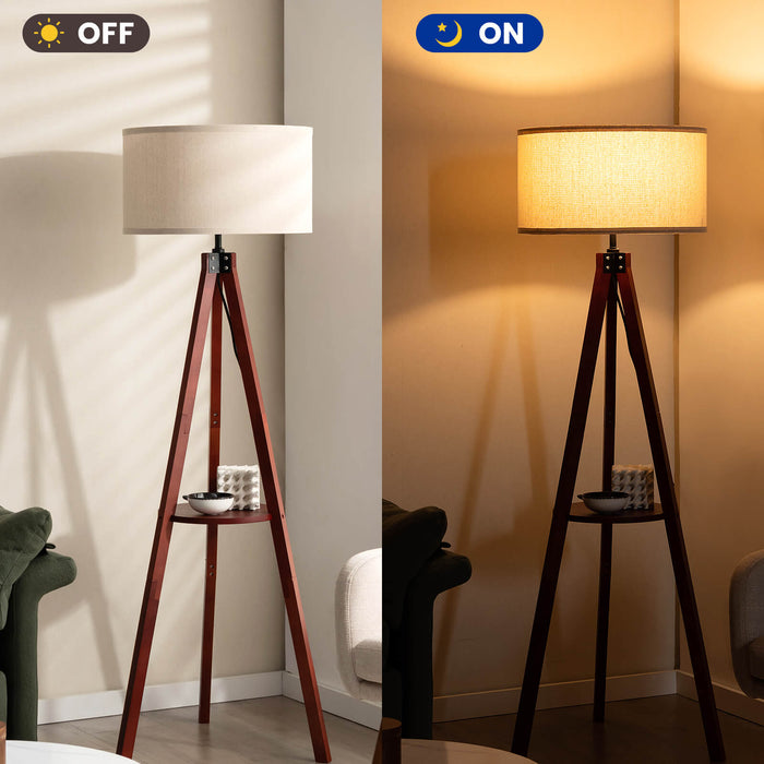 Floor Lamp Tripod Model - Tall Standing Lamp with Storage Shelf and E27 Lamp Base, Foot Operated Switch - Ideal Lighting Solution for Home and Office Spaces