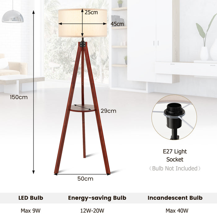 Floor Lamp Tripod Model - Tall Standing Lamp with Storage Shelf and E27 Lamp Base, Foot Operated Switch - Ideal Lighting Solution for Home and Office Spaces