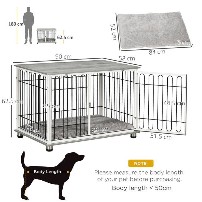 Indoor Dog Kennel End Table with Cushion - Lockable Door & Washable Pad for Pets - Stylish Furniture Crate for Small to Medium Dogs