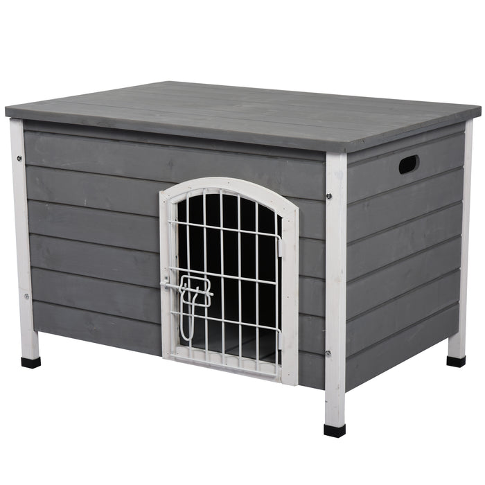 Wooden Dog Crate Kennel with Lockable Door - Small Pet House, Openable Top, Durable Construction in Gray - Ideal for Dogs and Small Animals Security and Comfort